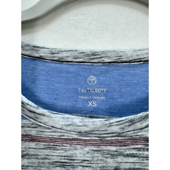 T By Talbots Crewneck Long sleeve T-Shirt Womens XS Blue Gray Stripe Cotton Tee - Picture 2 of 7